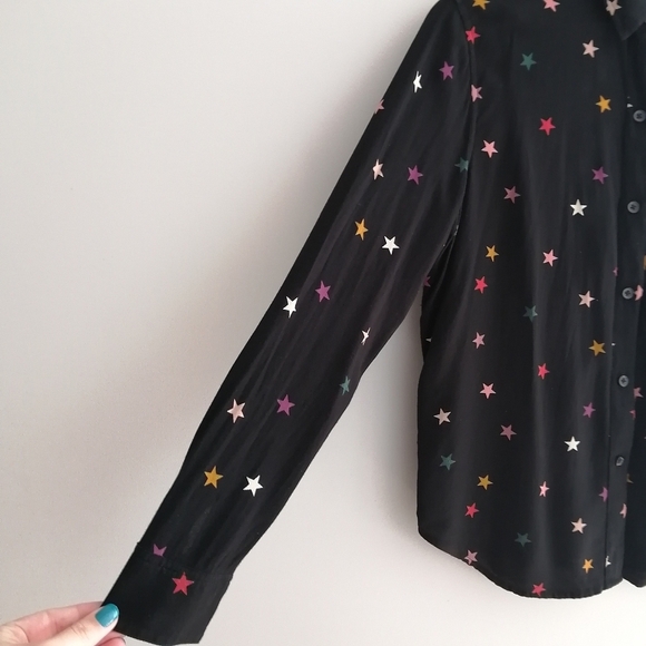 Rails Rocsi Rayon Button Up in Black Onyx With Rainbow Stars Size XS - Picture 9 of 16